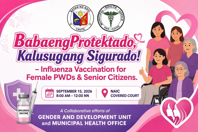 Poster: Influenza Vaccination para sa Female PWDs at Senior Citizens, Setyembre 15, 2026, Naic Covered Court