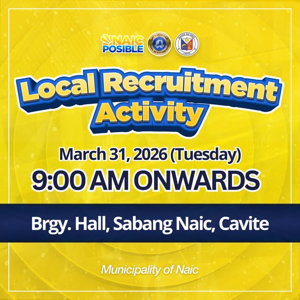 Poster: Local Recruitment Activity, Marso 31, 2026, 9:00 AM, Brgy. Hall, Sabang Naic, Cavite