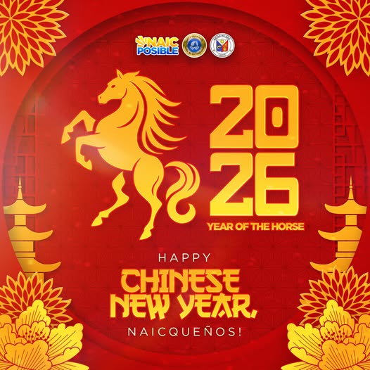 Poster: Happy Chinese New Year, Naicqueños! 2026 Year of the Horse, pagbati mula sa Bayan ng Naic
