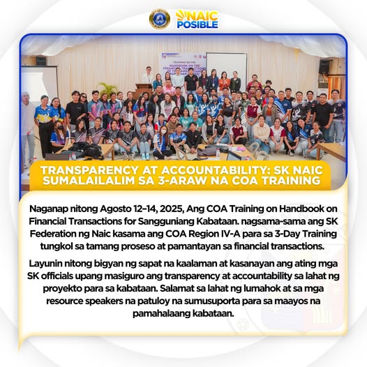 Poster: Transparency at Accountability, SK Naic sumailalim sa 3-araw na COA Training, Agosto 12-14, 2025