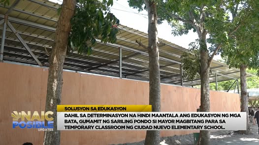 Screenshot ng balita: pansamantalang silid-aralan para sa Ciudad Nuevo Elementary School, Naic, ipinagawa ng Mayor's Office