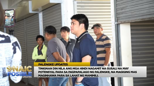 Screenshot: Palengke Updates sa Naic, mga tao sa tapat ng saradong tindahan at caption tungkol sa gusaling hindi nagamit