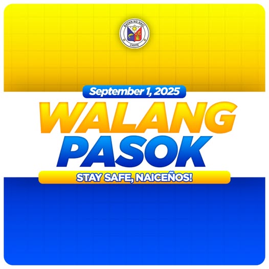 Poster: Walang Pasok, Setyembre 1, 2025, Naic, Cavite. Stay safe, Naiceños!