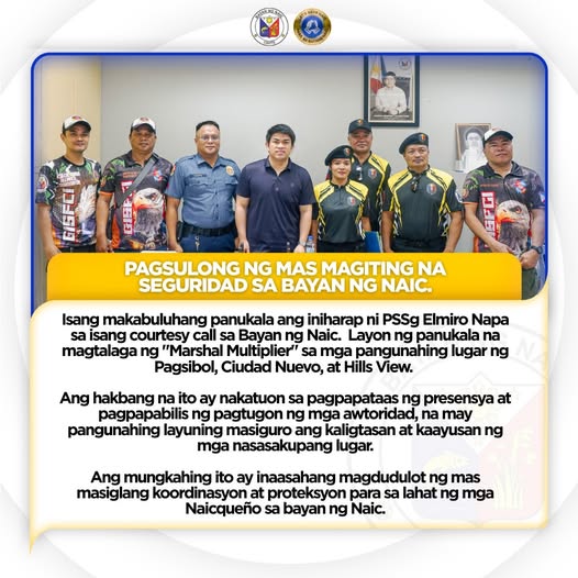 Poster: Pagsulong ng mas magiting na seguridad sa bayan ng Naic, panukalang Marshal Multiplier para sa Pagsibol, Ciudad…