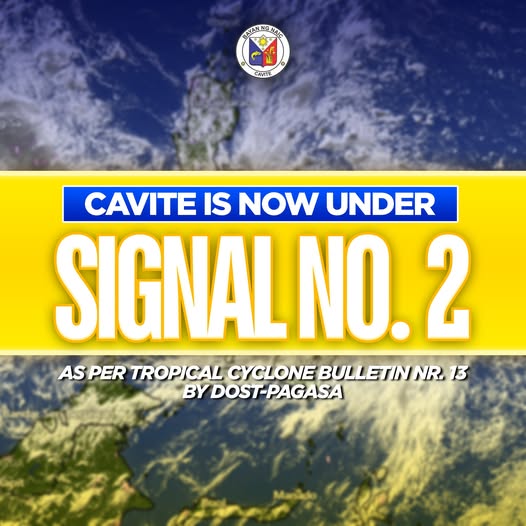 Poster: Cavite nasa Signal No. 2 ayon sa Tropical Cyclone Bulletin Nr. 13 ng DOST-PAGASA