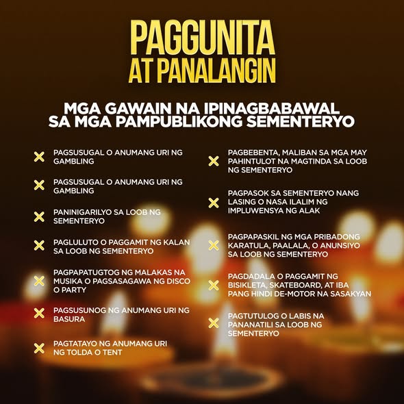 Poster: Paggunita at Panalangin, mga gawaing ipinagbabawal sa mga pampublikong sementeryo