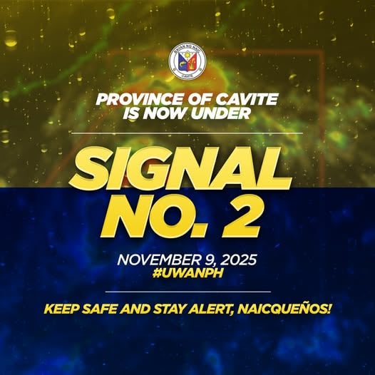 Poster ng babala ng Signal No. 2 sa Naic, Cavite dahil sa Bagyong UwanPH