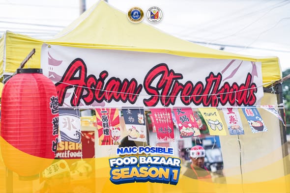 Poster: Naic Posible Food Bazaar Season 1, may Asian Streetfoods na stall sa harap ng Naic Municipal Hall