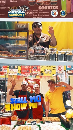 Mga nagtitinda sa food stall ng Naic Posible Food Bazaar Season 1 sa gabi, kumakaway sa mga bisita