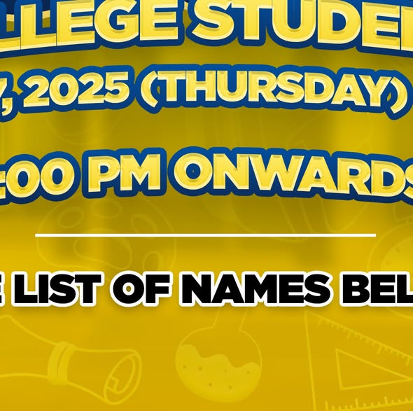 Poster: College Student, Nobyembre 27, 2025 (Huwebes), 1:00 PM onwards, may listahan ng pangalan sa ibaba