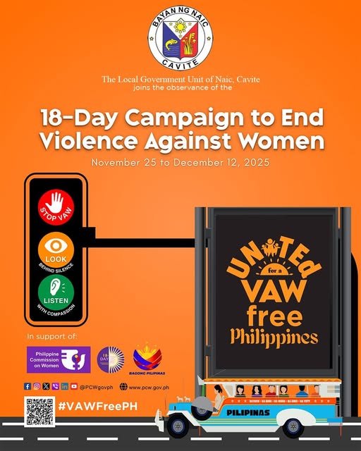 Poster: 18-Day Campaign to End VAW, Nobyembre 25 hanggang Disyembre 12, 2025, Bayan ng Naic, Cavite