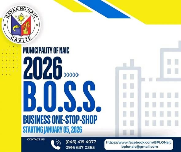 Poster: 2026 B.O.S.S. Business One-Stop-Shop, nagsisimula Enero 5, 2026, Munisipyo ng Naic, Cavite