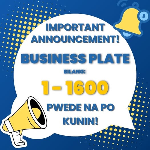 Official Business Plate, maaari na i-claim para sa bilang 1–1600