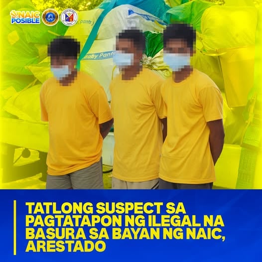 Tatlong suspek sa pagtatapon ng ilegal na basura sa Naic, arestado