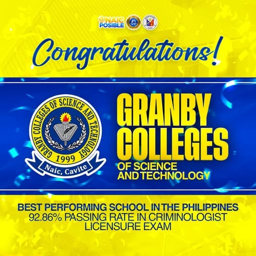 Pagbati sa Granby Colleges of Science and Technology sa 92.86% passing rate sa CrimLEx