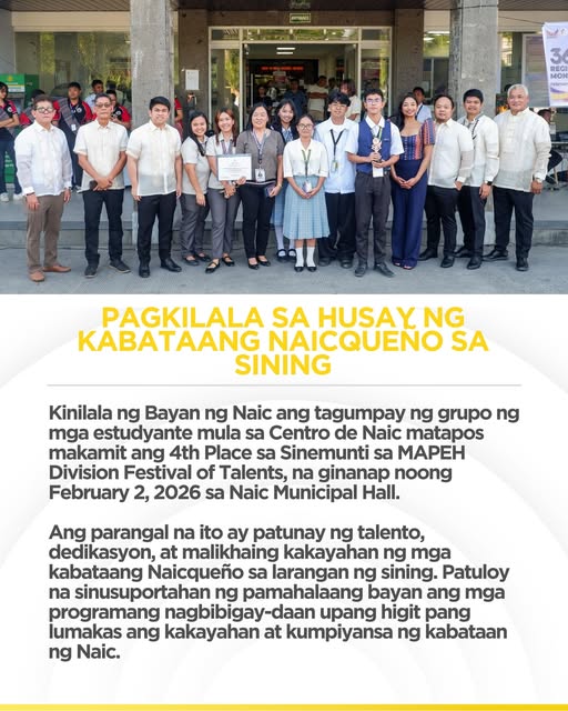 Poster: Pagkilala sa Husay ng Kabataang Naicqueño sa Sining, Pebrero 2, 2026, Naic Municipal Hall