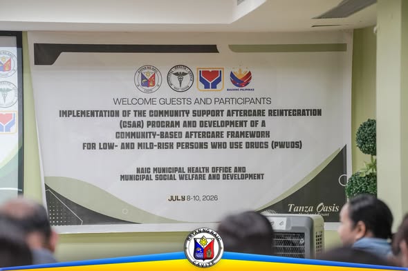 Poster: Welcome slide para sa CSAR Program at Community-Based Aftercare Framework, Hulyo 8, 2026, Tanza Oasis, Naic