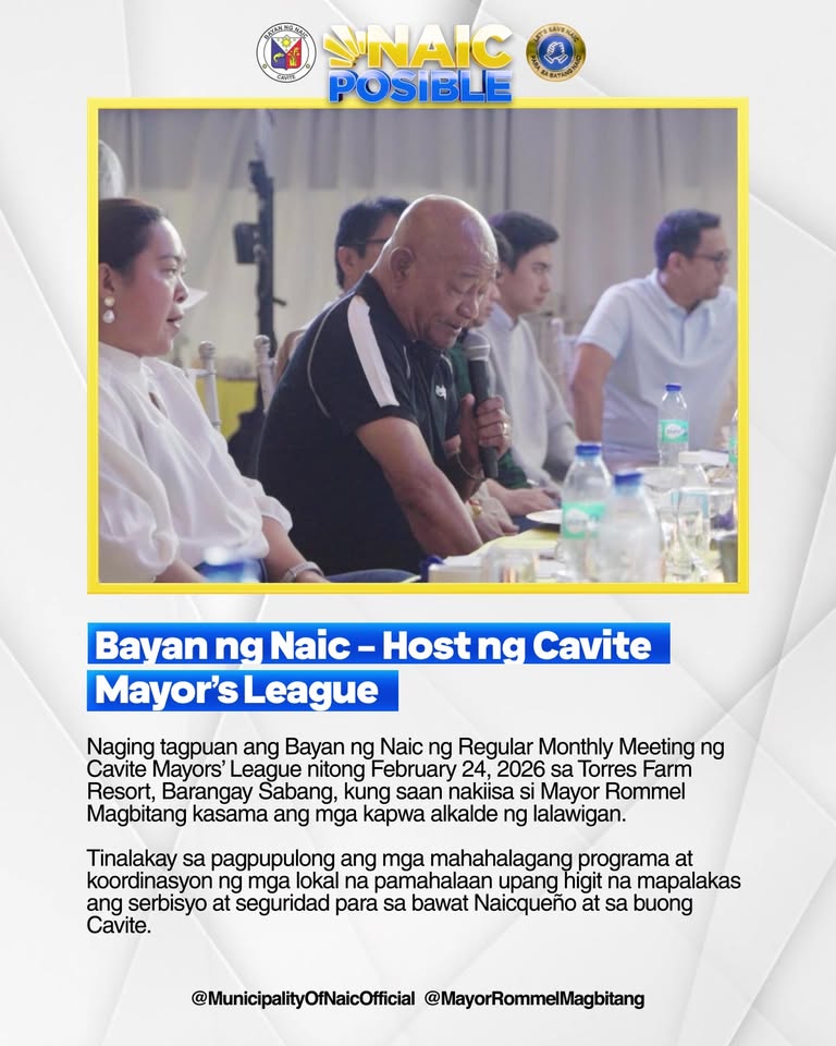 Poster: Bayan ng Naic, host ng Cavite Mayor's League, Pebrero 24, 2026, Torres Farm Resort, Brgy. Sabang