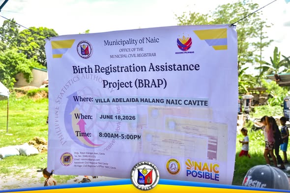 Poster: Birth Registration Assistance Project (BRAP), Hunyo 18, 2026, Villa Adelaida Halang, Naic, Cavite