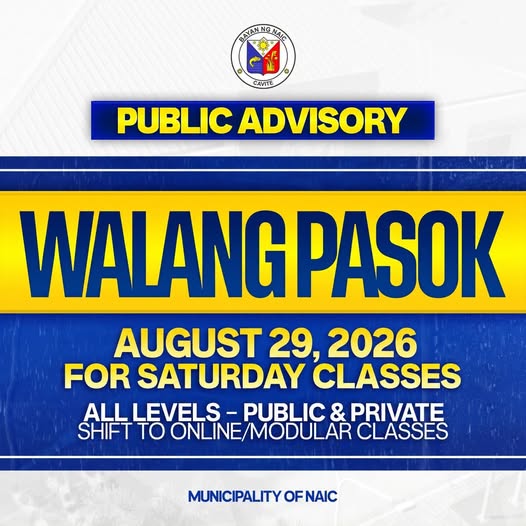 Poster: Walang Pasok sa Agosto 29, 2026 para sa Sabado klase, lahat ng antas, lilipat sa online/modular na klase