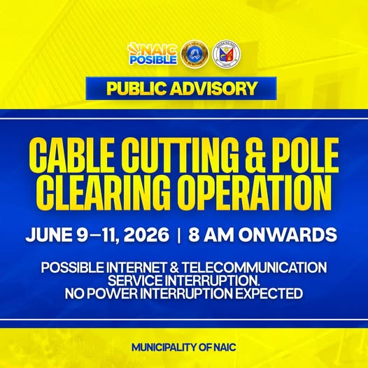 Poster: Abiso sa publiko, Cable Cutting at Pole Clearing Operation, Hunyo 9-11, 2026, 8 AM onwards, Naic