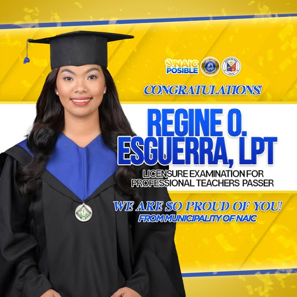 Poster: Pagbati kay Regine O. Esguerra, LPT, pasado sa Licensure Examination for Professional Teachers, Naic