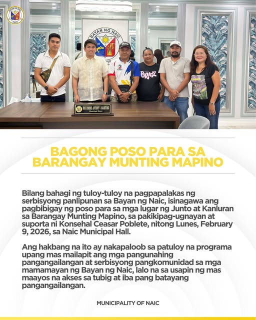 Poster: Bagong poso para sa Barangay Munting Mapino, Pebrero 9, 2026, Naic Municipal Hall