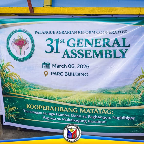 Banner: 31st General Assembly ng Palangue Agrarian Reform Cooperative, Marso 6, 2026, PARC Building, Naic