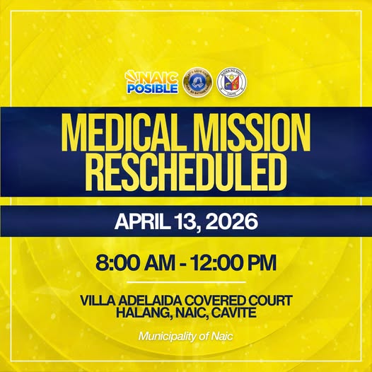 Poster: Medical Mission Rescheduled, Abril 13, 2026, 8:00 AM-12:00 PM, Villa Adelaida Covered Court, Halang, Naic