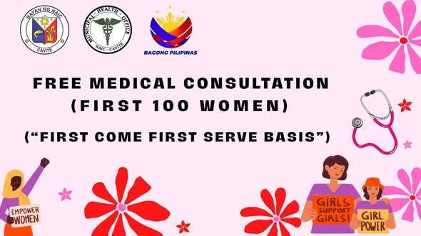 Poster: Libreng medical consultation para sa unang 100 kababaihan, first come first serve basis