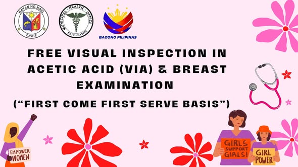 Poster: Libreng Visual Inspection in Acetic Acid (VIA) at Breast Examination, first come first serve basis