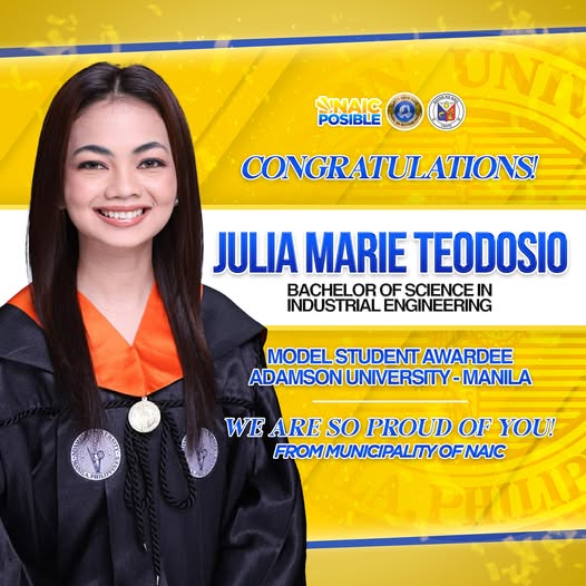Poster: Pagbati kay Julia Marie Teodosio, Model Student Awardee, Adamson University, mula sa Munisipalidad ng Naic
