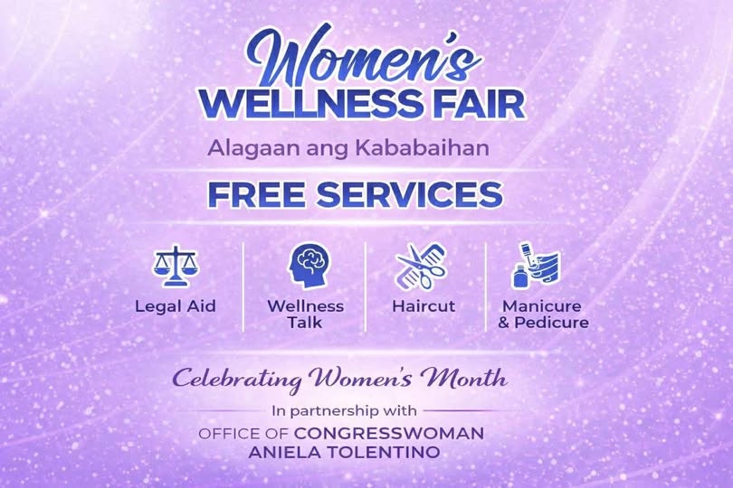 Poster: Women's Wellness Fair: Alagaan ang Kababaihan, libreng serbisyo, Naic Covered Court, Marso 24, 2026