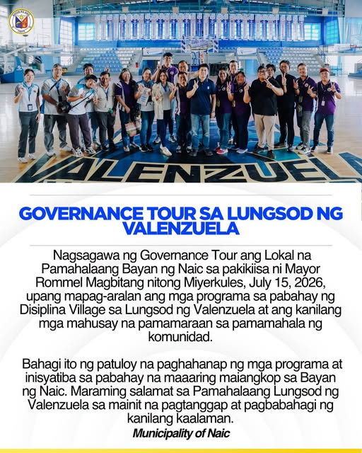 Poster: Governance Tour sa Lungsod ng Valenzuela, Hulyo 15, 2026, Lokal na Pamahalaang Bayan ng Naic