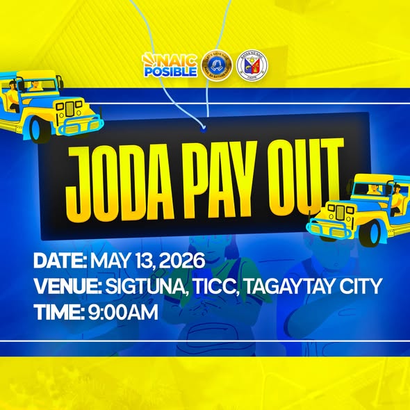 Poster: JODA Pay Out, Mayo 13, 2026, 9:00AM, Sigtuna, TICC Tagaytay City