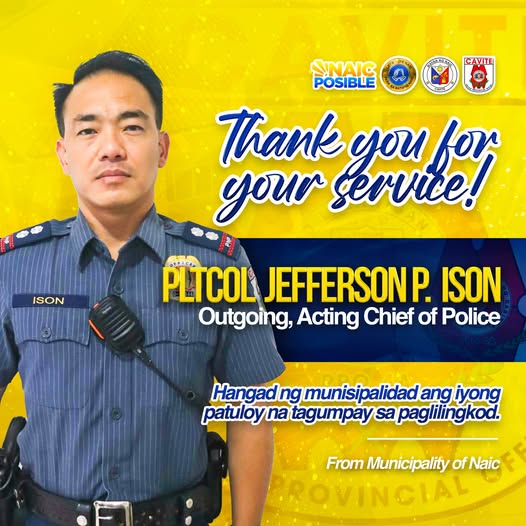 Poster: Thank you for your service, PLTCOL Jefferson P. Ison, Outgoing Acting Chief of Police, Municipality of Naic