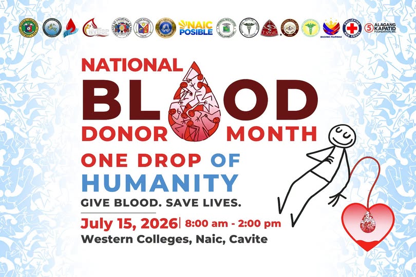 Poster: Blood Donation Activity, Hulyo 15, 2026, 8:00 AM-2:00 PM, Western Colleges, Naic, Cavite