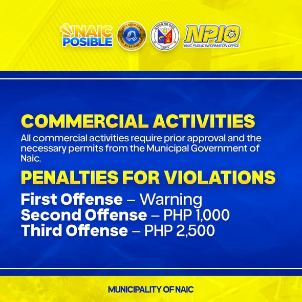 Poster: Komersyal na gawain, kailangan ng paunang pag-apruba at permit; parusa sa paglabag mula warning hanggang PHP 2,500