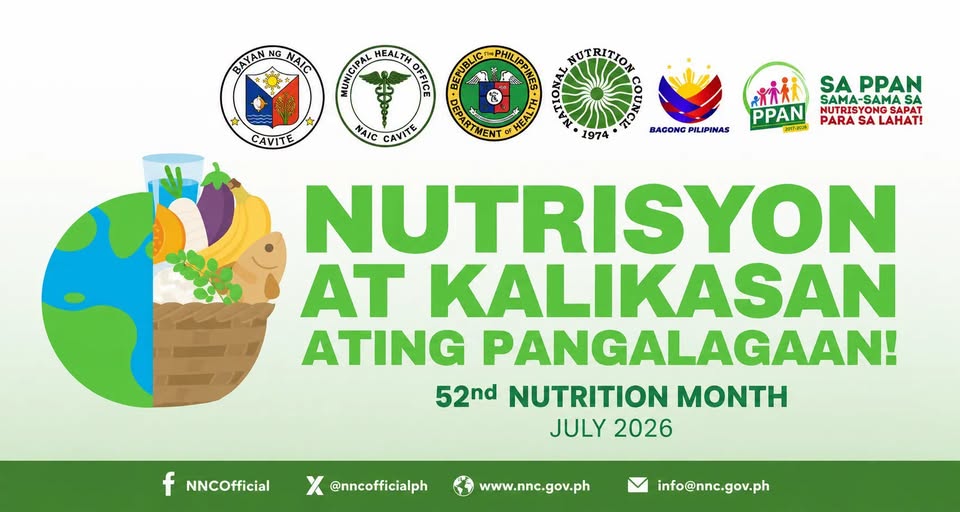 Poster: Nutrisyon at Kalikasan, Ating Pangalagaan! 52nd Nutrition Month, Hulyo 2026, Naic, Cavite