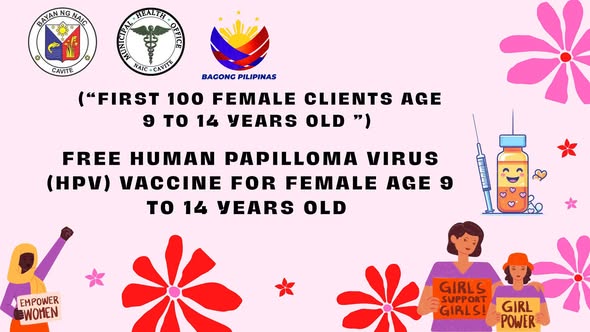 Poster: Libreng HPV vaccine para sa babae edad 9 hanggang 14, unang 100 kliyente, Naic MHO