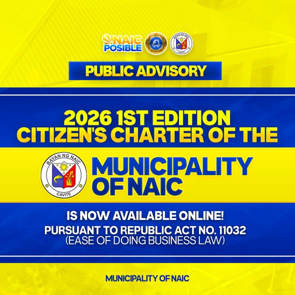 Poster: Public Advisory, 2026 1st Edition Citizen's Charter ng Municipality of Naic, available na online