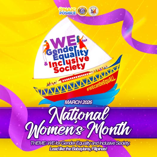 Poster: National Women's Month, Marso 2026, tema na WE for Gender Equality and Inclusive Society, Bayan ng Naic
