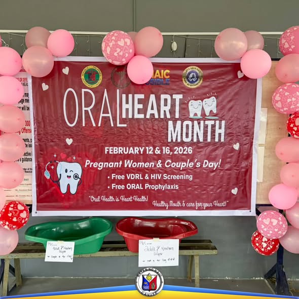 Poster: Oral Heart Month, Pebrero 12 at 16, 2026, Pregnant Women & Couple's Day, libreng VDRL at HIV screening, Naic