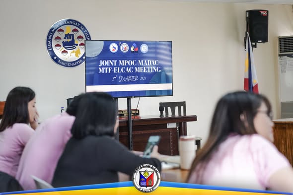 Pulong: screen na may pamagat na Joint MPOC-MADAC MTF-ELCAC Meeting sa Liga ng mga Barangay, Naic