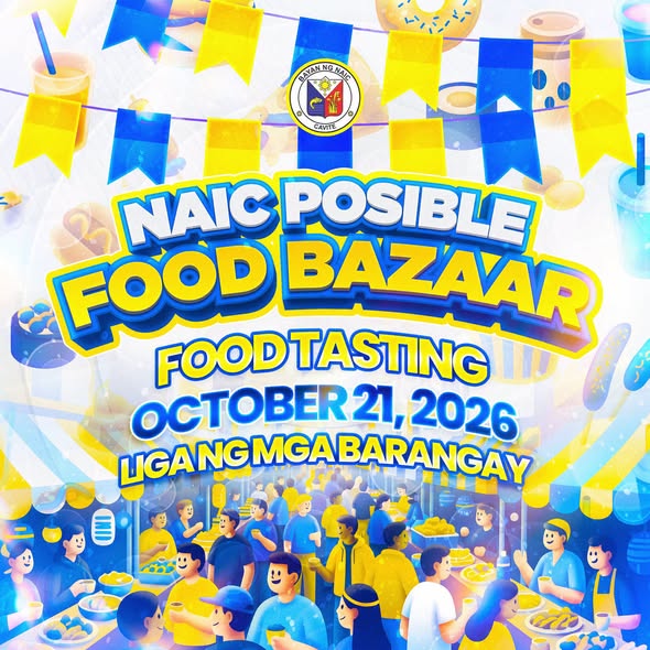 Poster: Naic Posible Food Bazaar, Food Tasting, Oktubre 21, 2026, Liga ng mga Barangay, Naic