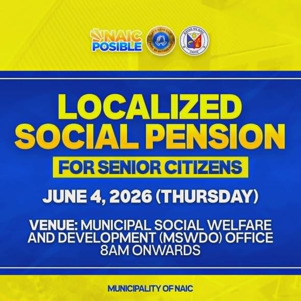 Poster: Localized Social Pension para sa Senior Citizens, Hunyo 4, 2026 (Huwebes), 8AM onwards, MSWDO Office Naic