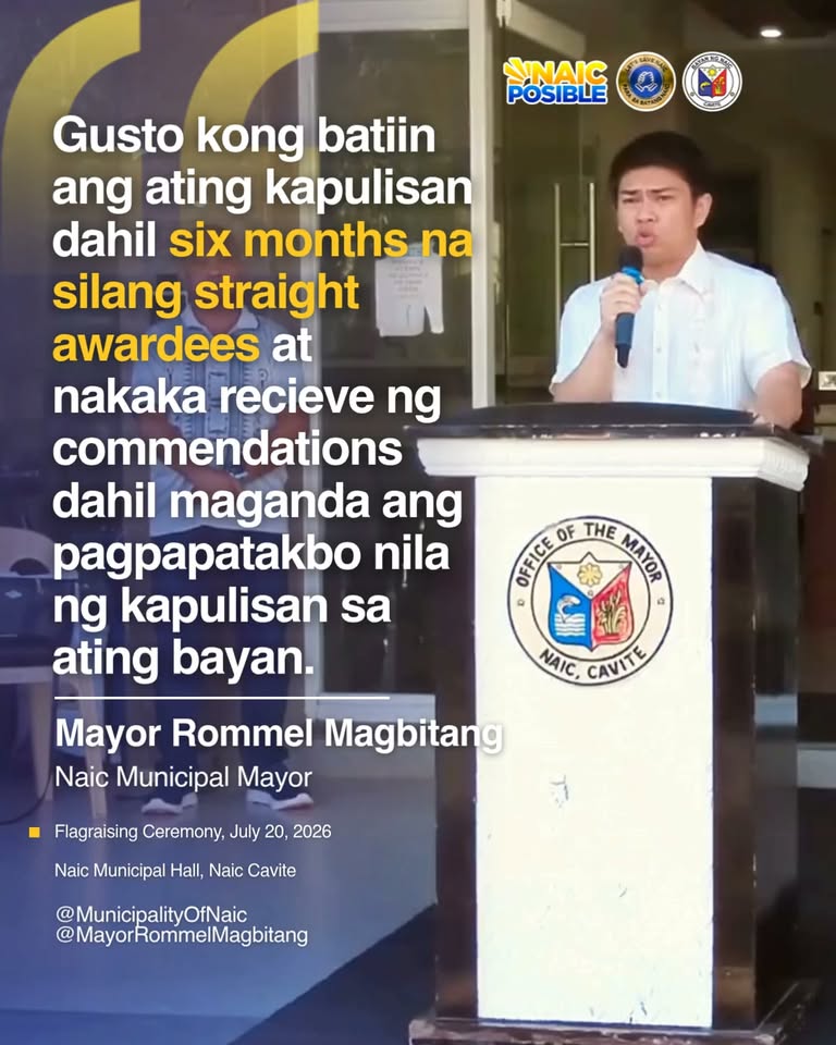 Poster: Mayor Magbitang, kinikilala ang NMPS sa Flag Raising Ceremony, Hulyo 20, 2026, Naic Municipal Hall