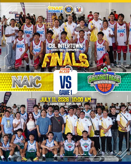 Poster: CBL Intertown Basketball Finals Game 1, NAIC vs Bagong Trece Ballers, Hulyo 11, 2026, 10:00 AM, Bagong Trece…