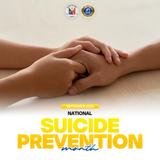Poster: National Suicide Prevention Month, Setyembre 2025. Dalawang kamay na magkahawak bilang simbolo ng suporta at…