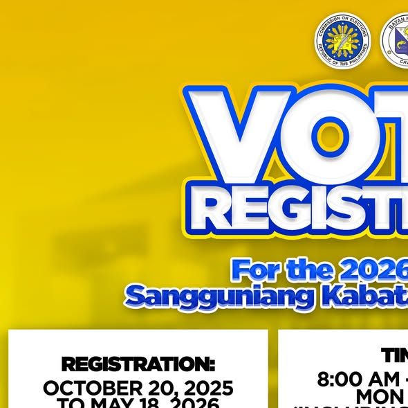 Poster: Voter Registration para sa 2026 BSKE, Oktubre 20, 2025 hanggang Mayo 18, 2026, Naic, Cavite